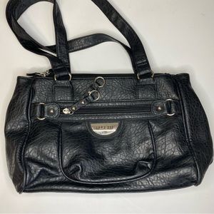 Rosetti Textured Faux Leather Satchel Bag Black Shoulder Hobo Purse